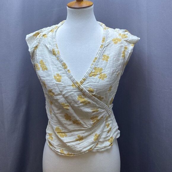 Madewell flutter sleeve floral wrap shirt top XS gauze - Picture 3 of 10